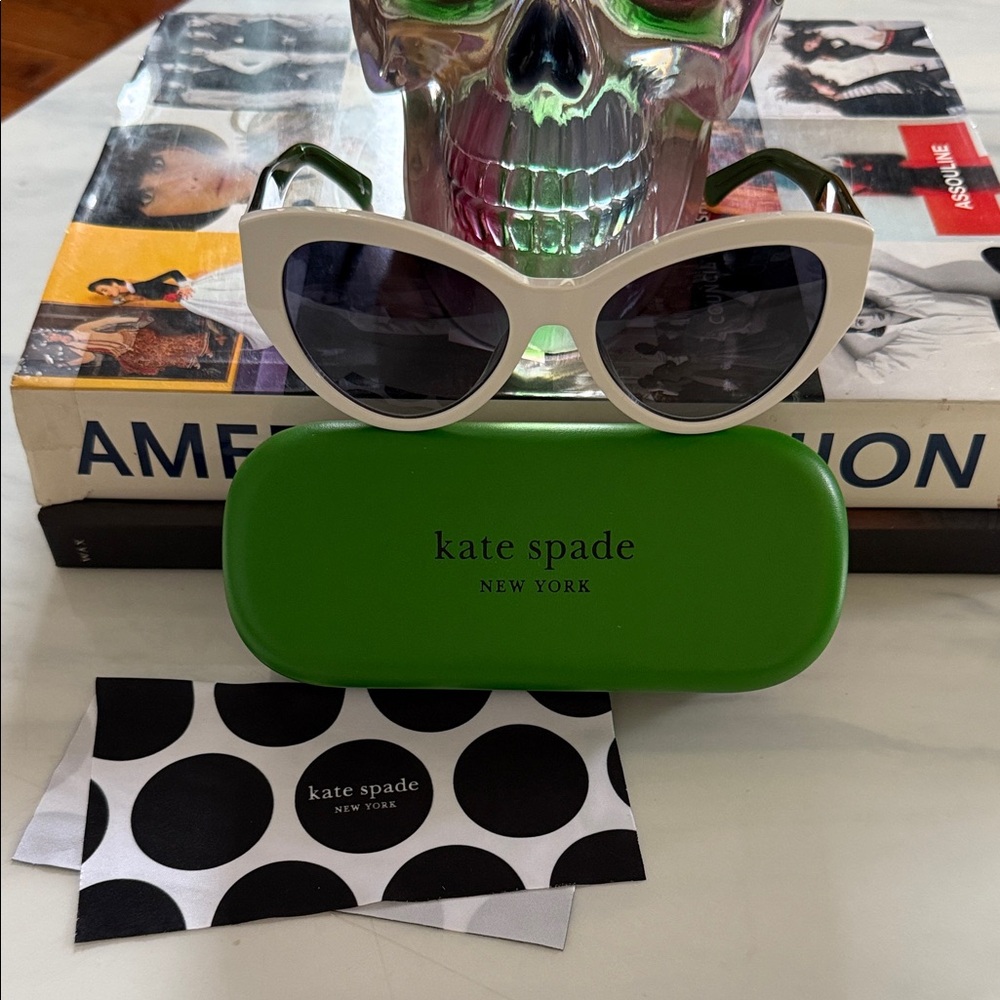 Kate Spade White Cat-Eye Sunglasses with Black Lenses